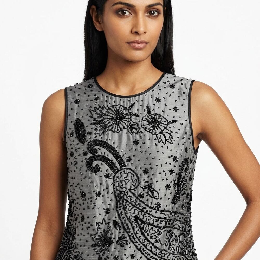 Paradise NY 100% Silk Black Graphic Lined Top Women Size M